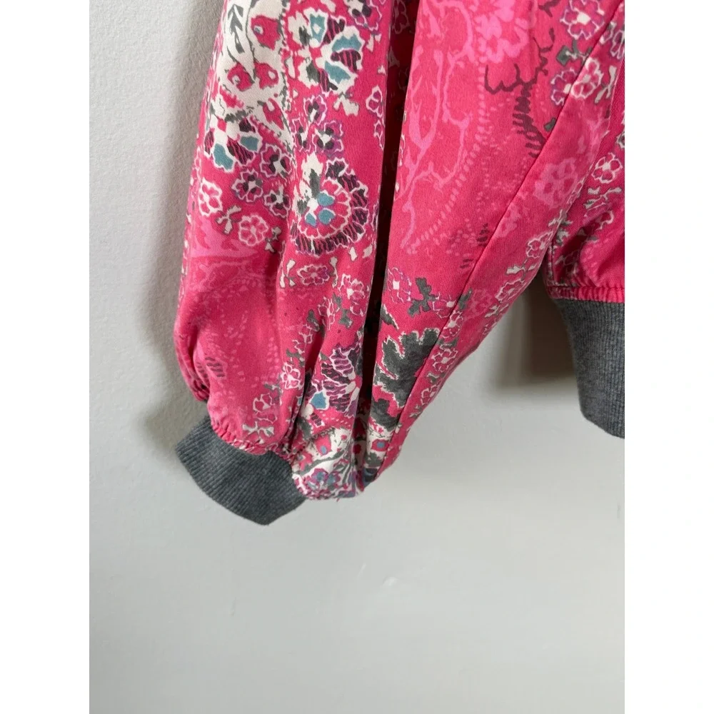 Free People Daytrip Bomber Jacket Sz L Pink Paisley Boho Floral Quilted Zip Up